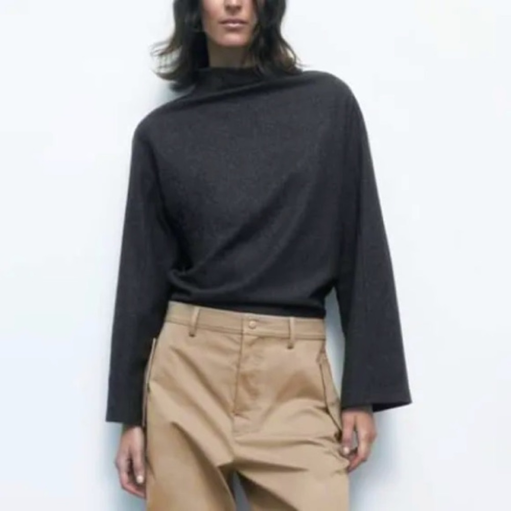 NWT Zara Wool Blend Mock Neck Dark Grey Top